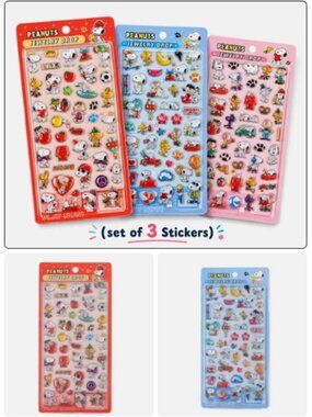 (3 x Set) Kawaii Cute Snoopy Dog 120 Seal Stickers Scrapbook 3D Puffy Anime DIY